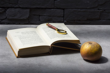 Lecture livre avec une pomme pour gouter 