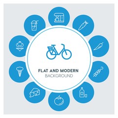 transports, food, drinks, travel Infographic Circle outline Icons Set. Contains such Icons as  business,  website,  elements,  background,  pattern,  banner and more. ..Fully Editable. Pixel Perfect