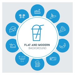 transports, food, drinks, travel Infographic Circle outline Icons Set. Contains such Icons as  business,  website,  elements,  background,  pattern,  banner and more. ..Fully Editable. Pixel Perfect