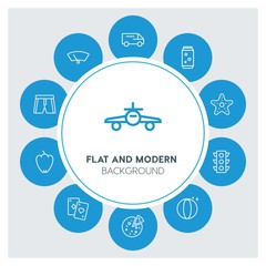 transports, food, drinks, travel Infographic Circle outline Icons Set. Contains such Icons as  business,  website,  elements,  background,  pattern,  banner and more. ..Fully Editable. Pixel Perfect
