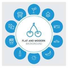 transports, food, drinks, travel Infographic Circle outline Icons Set. Contains such Icons as  business,  website,  elements,  background,  pattern,  banner and more. ..Fully Editable. Pixel Perfect