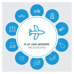transports, food, drinks, travel Infographic Circle outline Icons Set. Contains such Icons as  business,  website,  elements,  background,  pattern,  banner and more. ..Fully Editable. Pixel Perfect