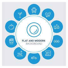 transports, food, drinks, travel Infographic Circle outline Icons Set. Contains such Icons as  business,  website,  elements,  background,  pattern,  banner,  and more. ..Fully Editable. Pixel Perfect