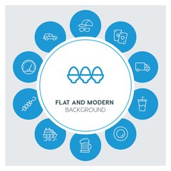 transports, food, drinks, travel Infographic Circle outline Icons Set. Contains such Icons as  business,  website,  elements,  background,  pattern,  banner and more. ..Fully Editable. Pixel Perfect