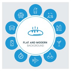 transports, food, drinks, travel Infographic Circle outline Icons Set. Contains such Icons as  business,  website,  elements,  background,  pattern,  banner and more. ..Fully Editable. Pixel Perfect