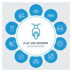 transports, food, drinks, travel Infographic Circle outline Icons Set. Contains such Icons as  business,  website,  elements,  background,  pattern,  banner and more. ..Fully Editable. Pixel Perfect