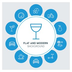 transports, food, drinks, travel Infographic Circle outline Icons Set. Contains such Icons as  business,  website,  elements,  background,  pattern,  banner and more. ..Fully Editable. Pixel Perfect