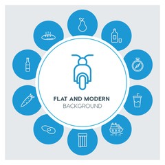 transports, food, drinks, travel Infographic Circle outline Icons Set. Contains such Icons as  business,  website,  elements,  background,  pattern,  banner and more. ..Fully Editable. Pixel Perfect