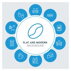 transports, food, drinks, travel Infographic Circle outline Icons Set. Contains such Icons as  business,  website,  elements,  background,  pattern,  banner and more. ..Fully Editable. Pixel Perfect