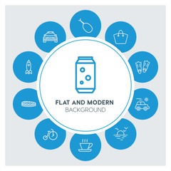 transports, food, drinks, travel Infographic Circle outline Icons Set. Contains such Icons as  business,  website,  elements,  background,  pattern,  banner and more. ..Fully Editable. Pixel Perfect