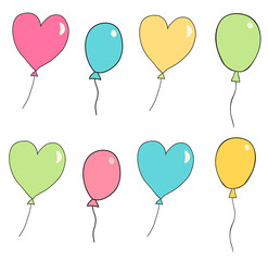 Cute colorful vector balloons in green, yellow, pink and blue colors for birthday and party designs