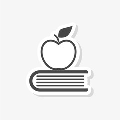 Education sticker, Book with apple, simple vector icon