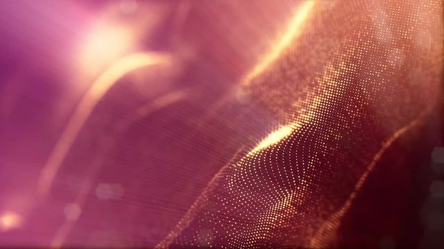 3d loop abstract animation of glow particles with depth of field, bokeh and light rays for abstract background or vj loop like microcosm or space. Seamless BG with beautiful light effects. V 1 gold