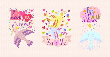 A nice illustration with birds and flowers is made in a bright decorative style, a beautiful print for your product.