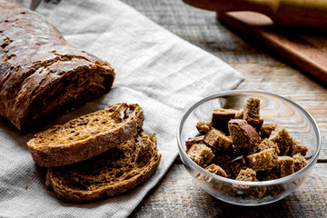 bakery concept with homemade bread on rustic background