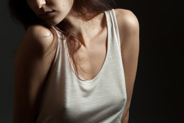 Fototapeta na wymiar Young woman in shirt. Studio