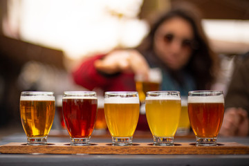 Beer selection on a beer garden table