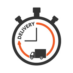 Express delivery icon concept. Stop watch with truck icon for service, order, fast, free and worldwide shipping.