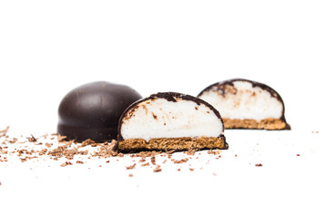Cacao dessert with cream isolated on white