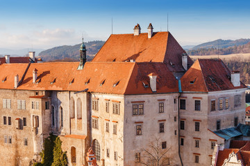 Obraz premium Beautiful panoramic view of the splendid architecture of Cesky Krumlov town in Czech republic