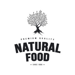 Obraz premium Organic natural and healthy farm fresh food retro emblem design.