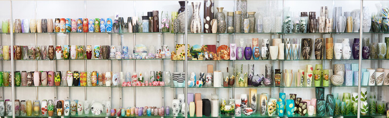 Beautiful vases on market counter