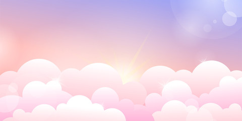Sunset or sunrise sky and rose clouds. Horizontal vector illustration background
