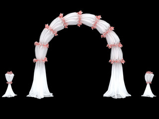 white wedding arch curtain with details in flowers isolated on a white background 3d rendering