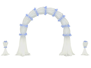 white wedding arch curtain with details in flowers isolated on a black background 3d rendering