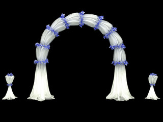 white wedding arch curtain with details in flowers isolated on a white background 3d rendering