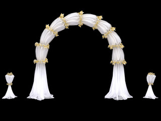 white wedding arch curtain with details in flowers isolated on a white background 3d rendering
