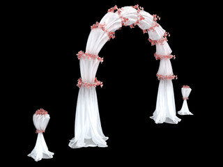 white wedding arch curtain with details in flowers isolated on a white background 3d rendering