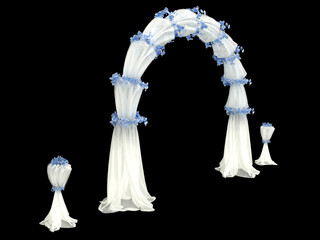 white wedding arch curtain with details in flowers isolated on a white background 3d rendering