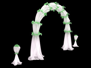 white wedding arch curtain with details in flowers isolated on a white background 3d rendering