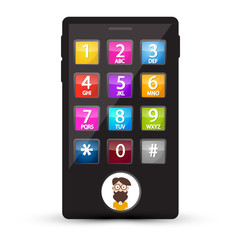 Cell Phone with Numbers and Man Avatar on Screen. Vector Mobile with Dial.
