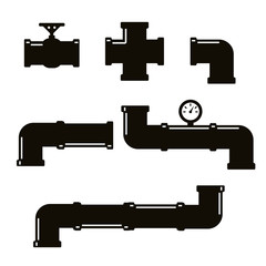 Pipe fittings vector icons set. Tube industry, construction pipeline, drain system. Pipeline water vector