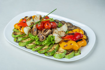 food in plates on a white background