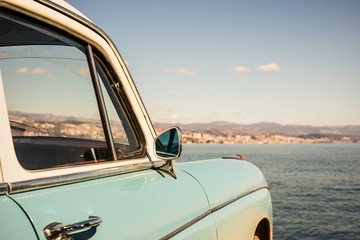 Fototapeta na wymiar classic car ponton with ocean view at the mediterranean sea