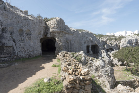 Prehistoric necropolis of Cala Morell in Menorca, Balearic Islands, Spain