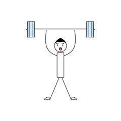 Cartoon stick man lifting heavy weight