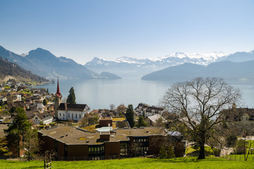 Nice view on swiss village of Weggis near lake Lucerne