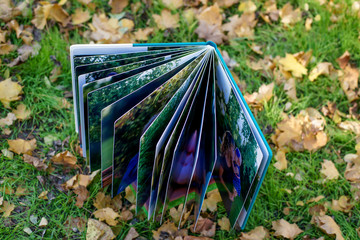 photo book of premium class large size, high-quality printing polygraphy, presentation of portfolio for photographer, wedding or family album