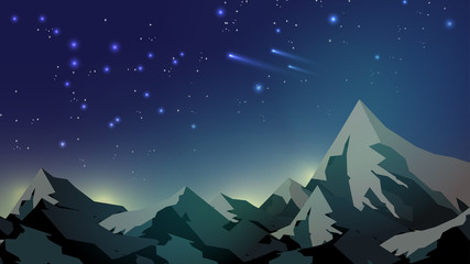 Obraz premium Mountain Tops on Starry Night Sky Background - Vector Illustration.