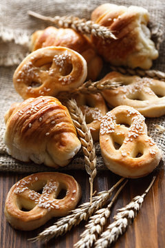 pretzels and various bakery products 