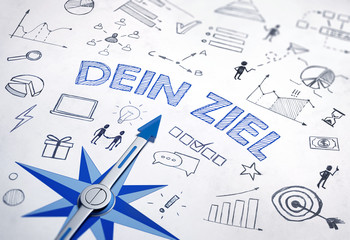 DEIN ZIEL Konzept mit blauem Kompass