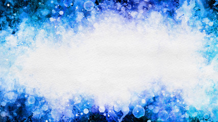 Artistic blue watercolor splash effect template
