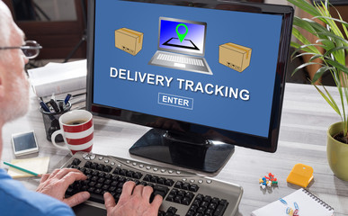 Delivery tracking concept on a computer