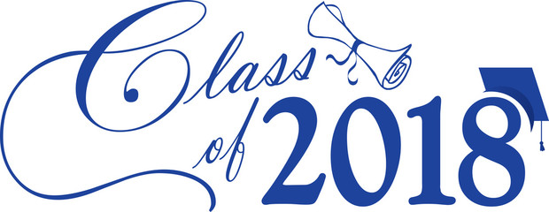 Blue Class of 2018 Banner with Cap and Diploma