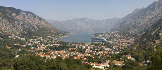 Fototapeta na wymiar View of Kotor Bay and the city of Kotor, Montenegro.