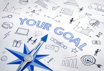 Your Goal concept with blue compass. 3d Rendering